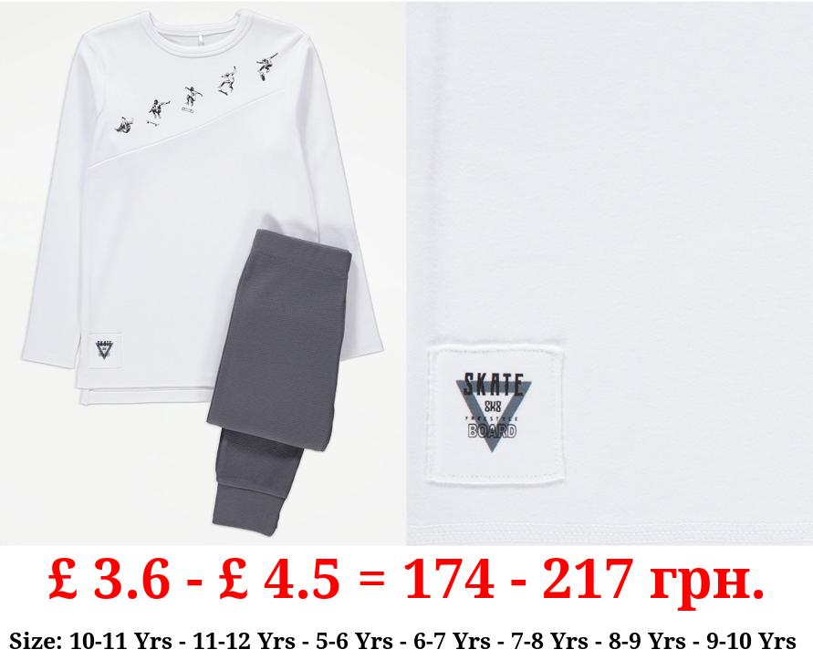 White Skater Long Sleeve Pyjamas