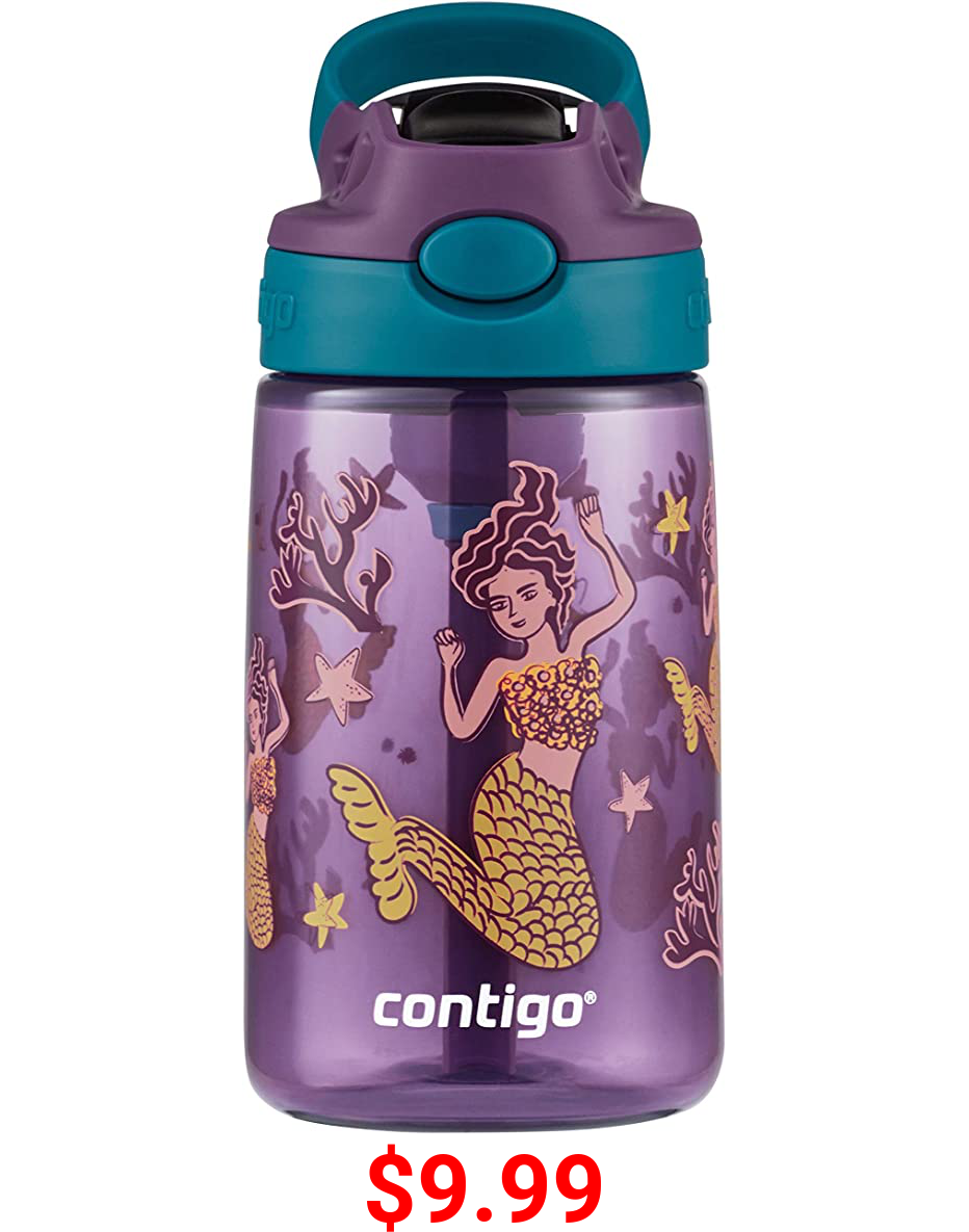 Contigo Kids Water Bottle with Redesigned AUTOSPOUT Straw, 14 oz., Eggplant & Mermaid