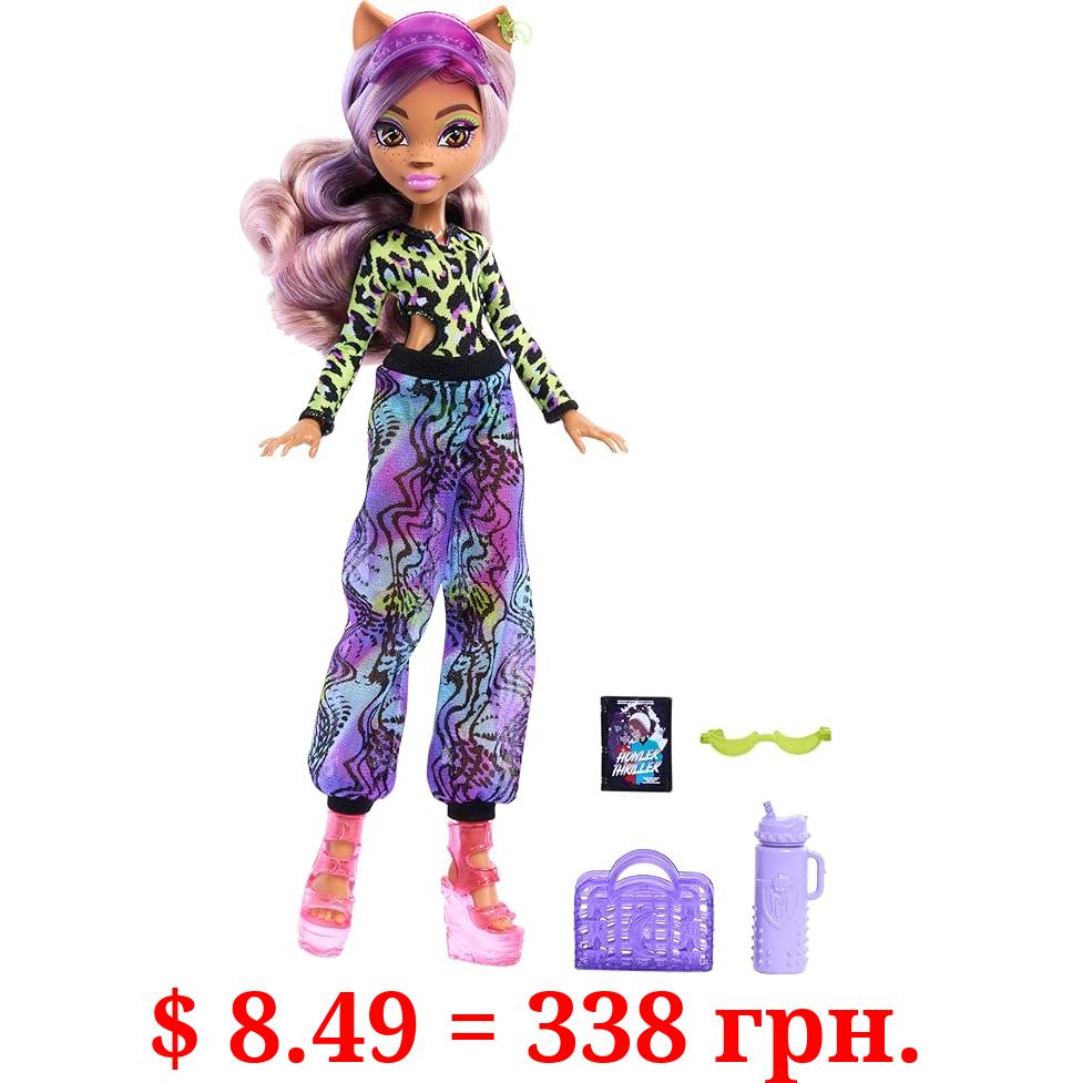 Monster High Scare-adise Island Clawdeen Wolf Doll with Swimsuit, Joggers and Beach Accessories Like Visor, Water Bottle, and Book