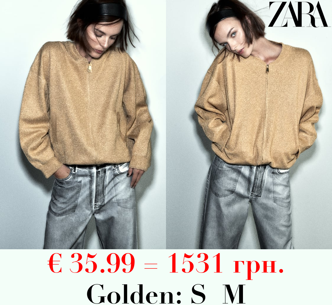 KNIT BOMBER CARDIGAN WITH METALLIC THREAD