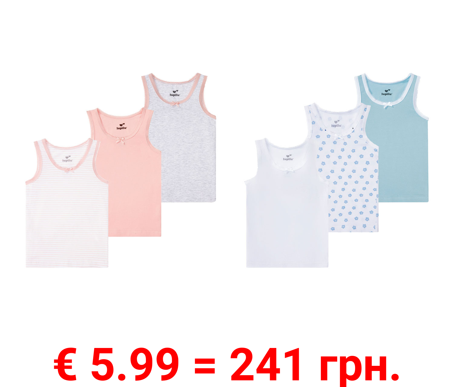 lupilu® Kleinkinder Mädchen Unterhemden, 3 Stück, mit Bio-Baumwolle