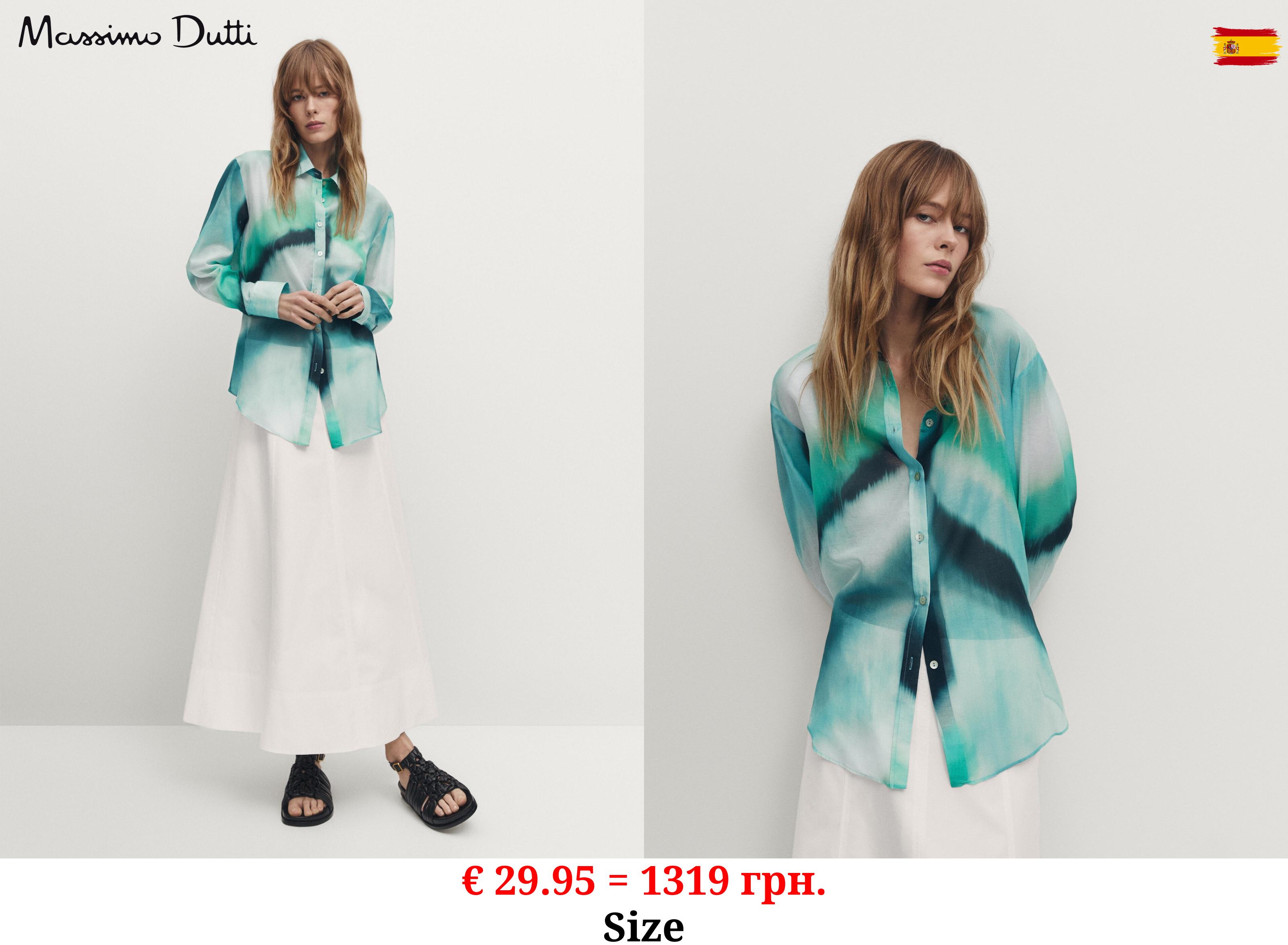 100% ramie stroke print shirt TURQUOISE