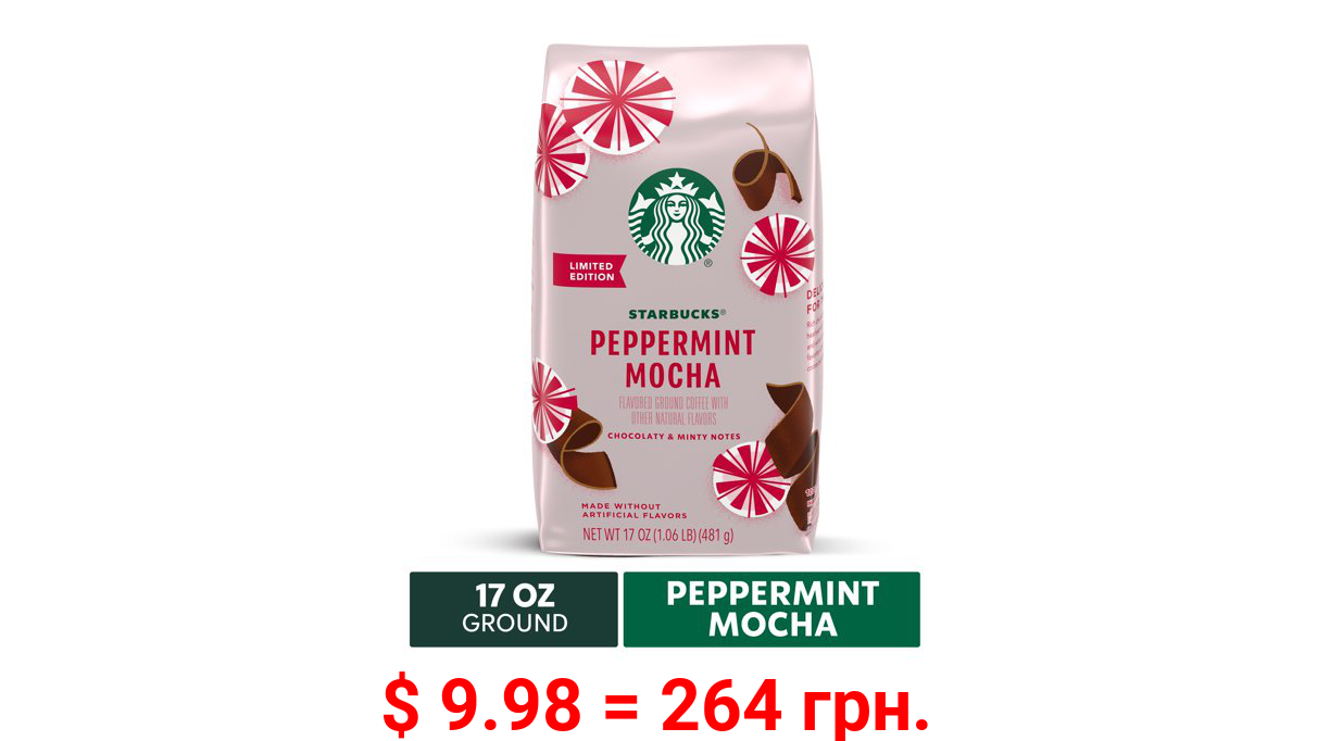Starbucks Peppermint Mocha, Light Roast, Ground Coffee, 17oz