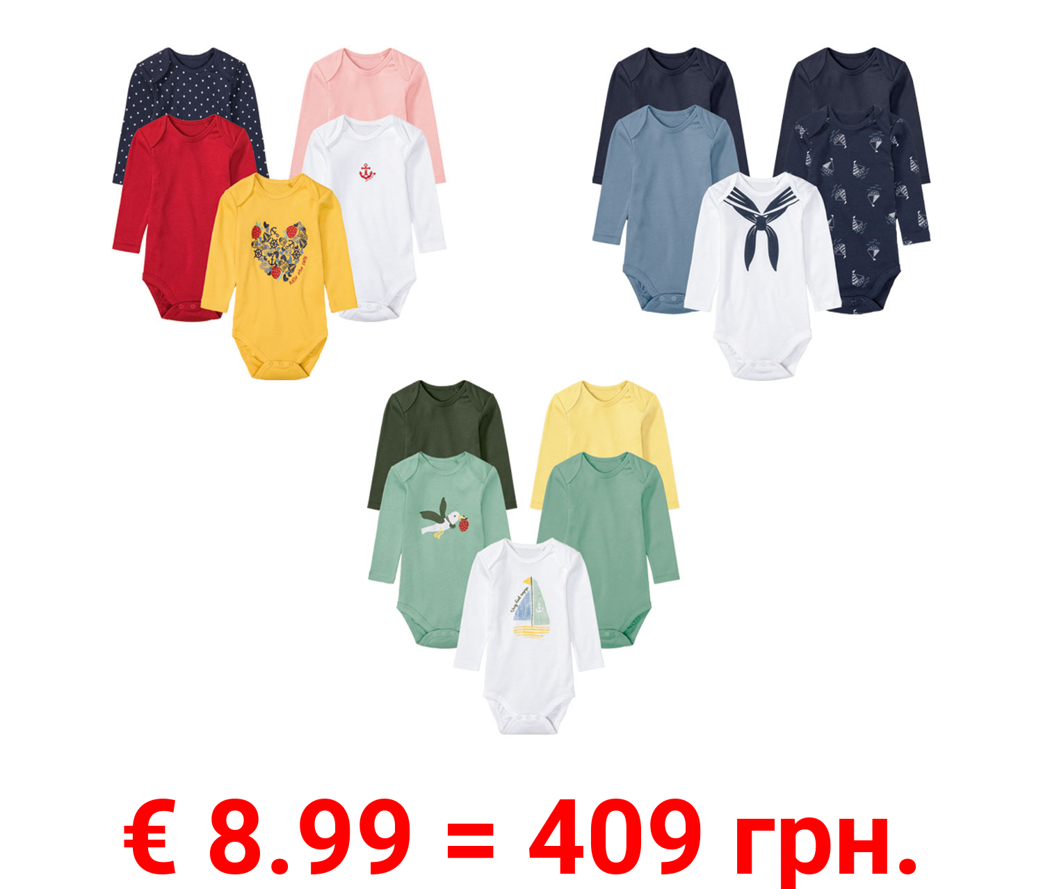 lupilu® Baby Bodies, reine Bio-Baumwolle, 5 Stück