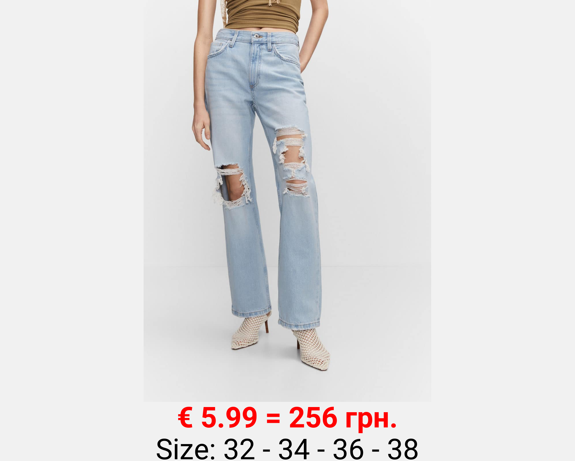 Jeans rectos rotos decorativos