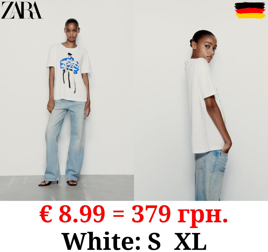 T-SHIRT WITH WOMAN AND DRAWSTRING DETAIL