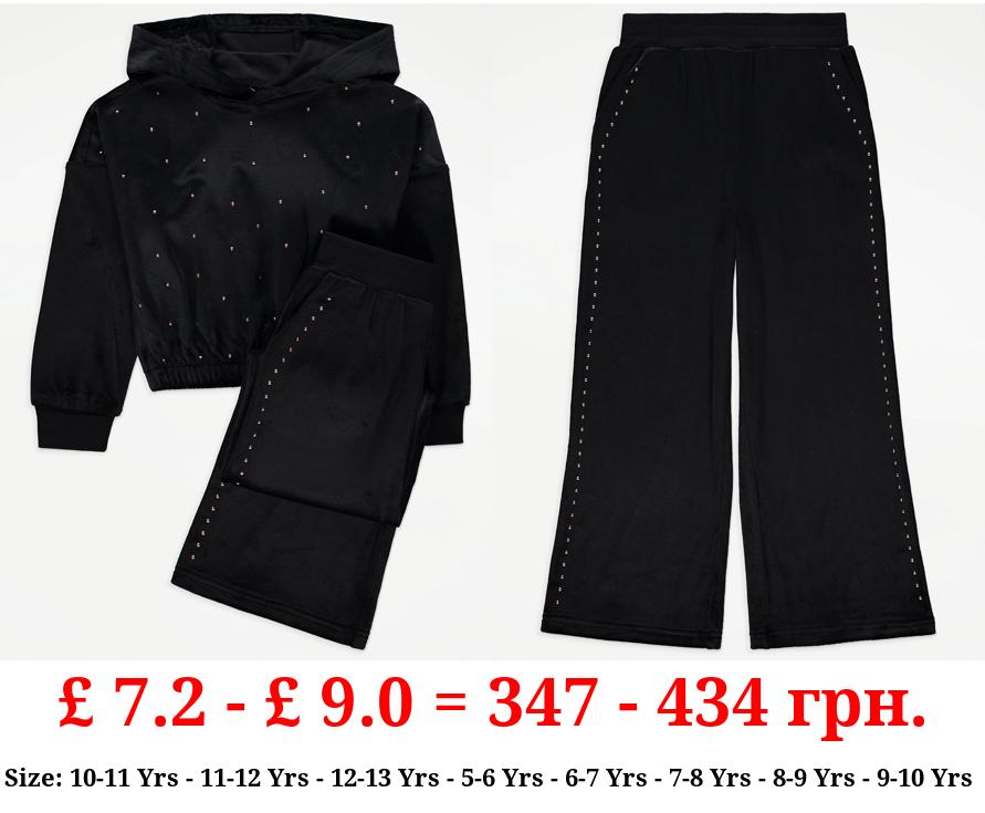 Black Sparkle Velour Hoodie and Trousers Outfit