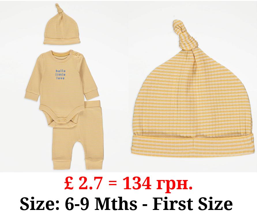 Yellow Striped Ribbed Bodysuit 3 Piece Outfit
