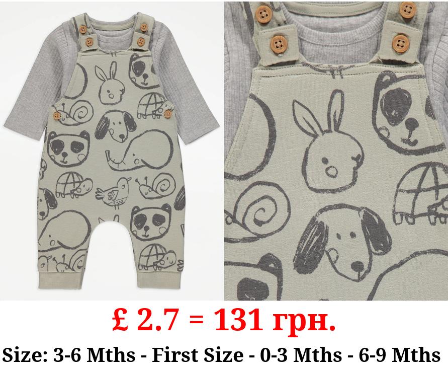 Animal Dungarees and Ribbed Bodysuit Outfit