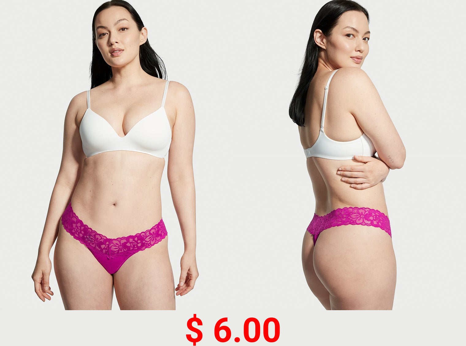 Lace Waist Cotton Thong Panty