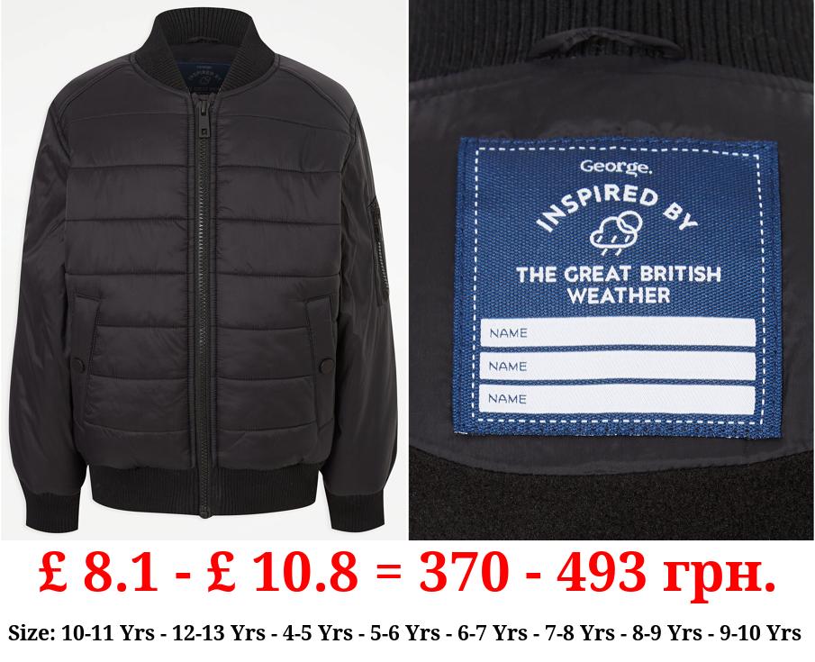 Black Quilted Bomber Jacket