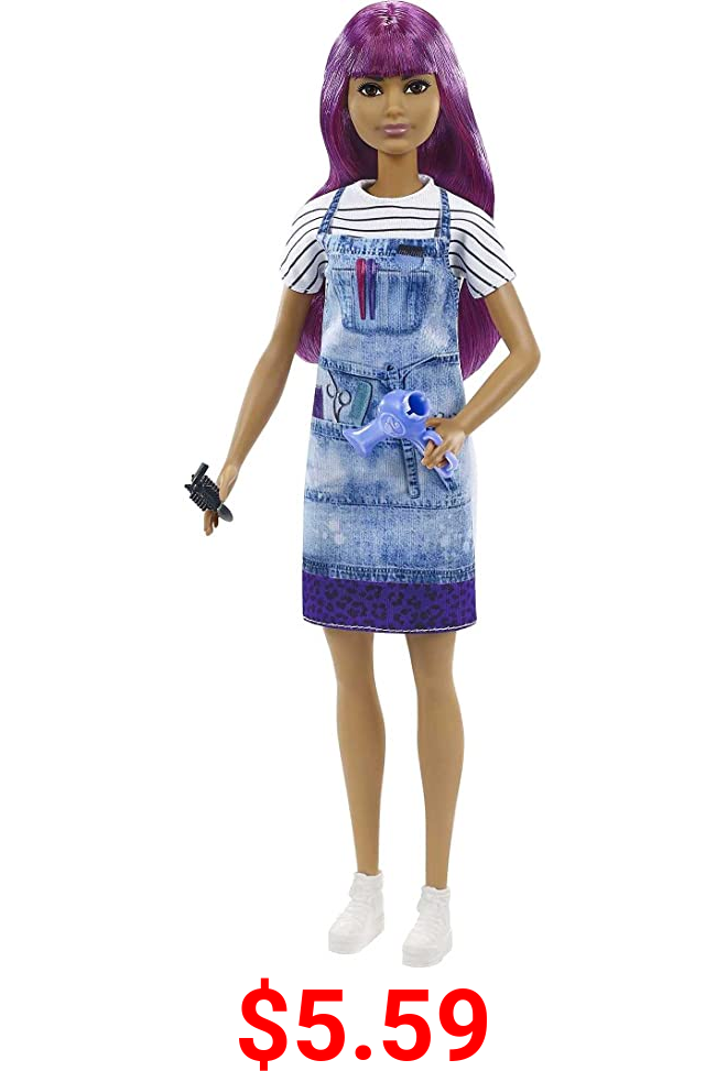 Barbie Salon Stylist Doll (12-in) with Purple Hair, Tie-dye Smock, Striped Tee, Blow Dryer & Comb Accessories, Great Gift for Ages 3 Years Old & Up