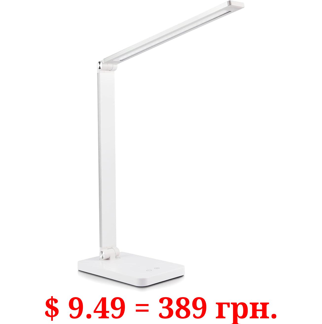 NUOVA GERMANY LED Desk Lamp Eye Protection, Foldable Touch Control Lamp for Kids Room, Office, with USB Charging Port, Dimmable, 5 Lighting White Modes 2800K-6500K (White)