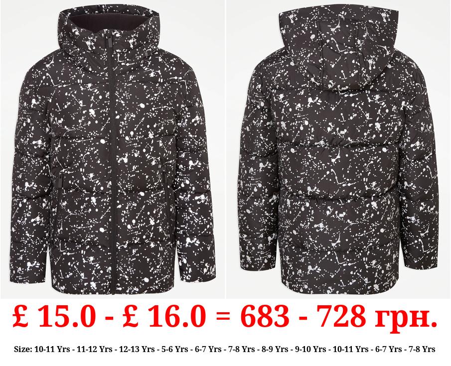 Black Splatter Effect Padded Coat