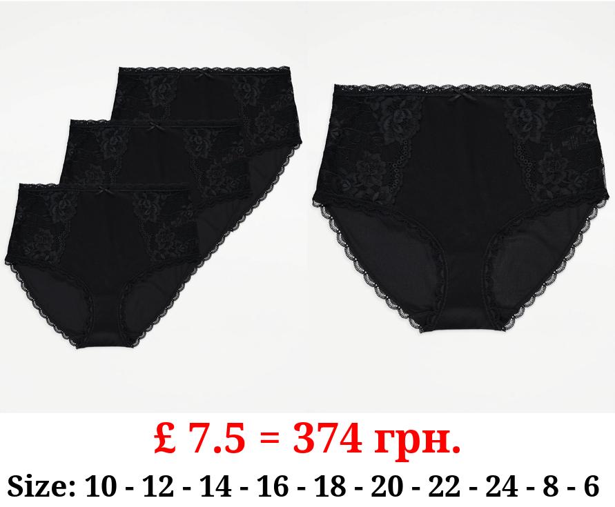 Black Lace Trim Full Briefs 3 Pack