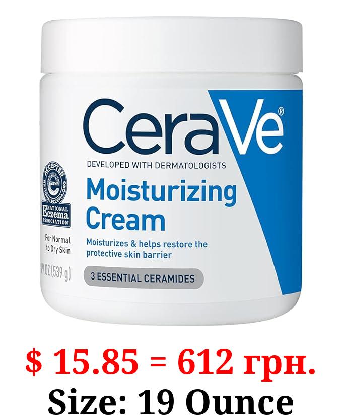 CeraVe Moisturizing Cream | Body and Face Moisturizer for Dry Skin | Body Cream with Hyaluronic Acid and Ceramides | Hydrating Moisturizer | Fragrance Free Non-Comedogenic | 19 Ounce
