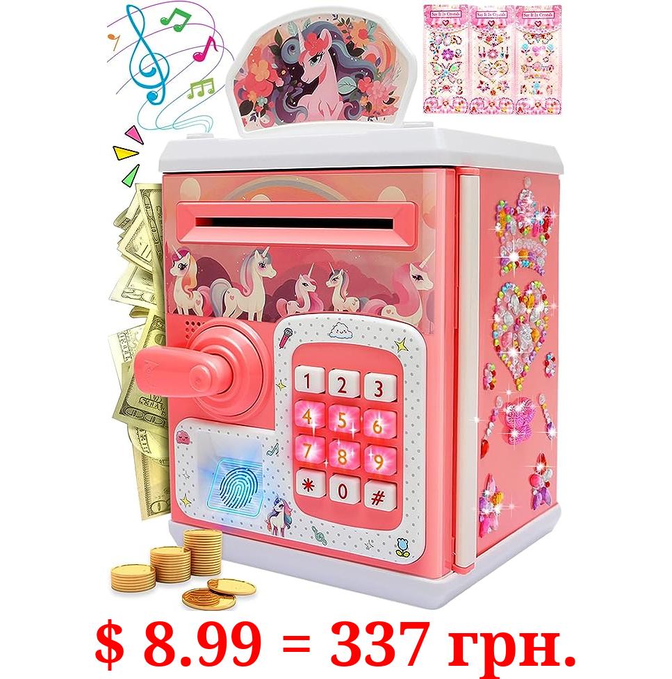 Piggy-Bank-Toys-for Girls,Large Electronic Coin-Cash-Register for-Toddler-Girls-Toys-Age-6-8,Cool-Stuff-ATM Bank Money Box,Kids-Toys for 2 3 4 5 6 7 8 9 10 11 12 Year Old Girl Christmas-Birthday-Gifts