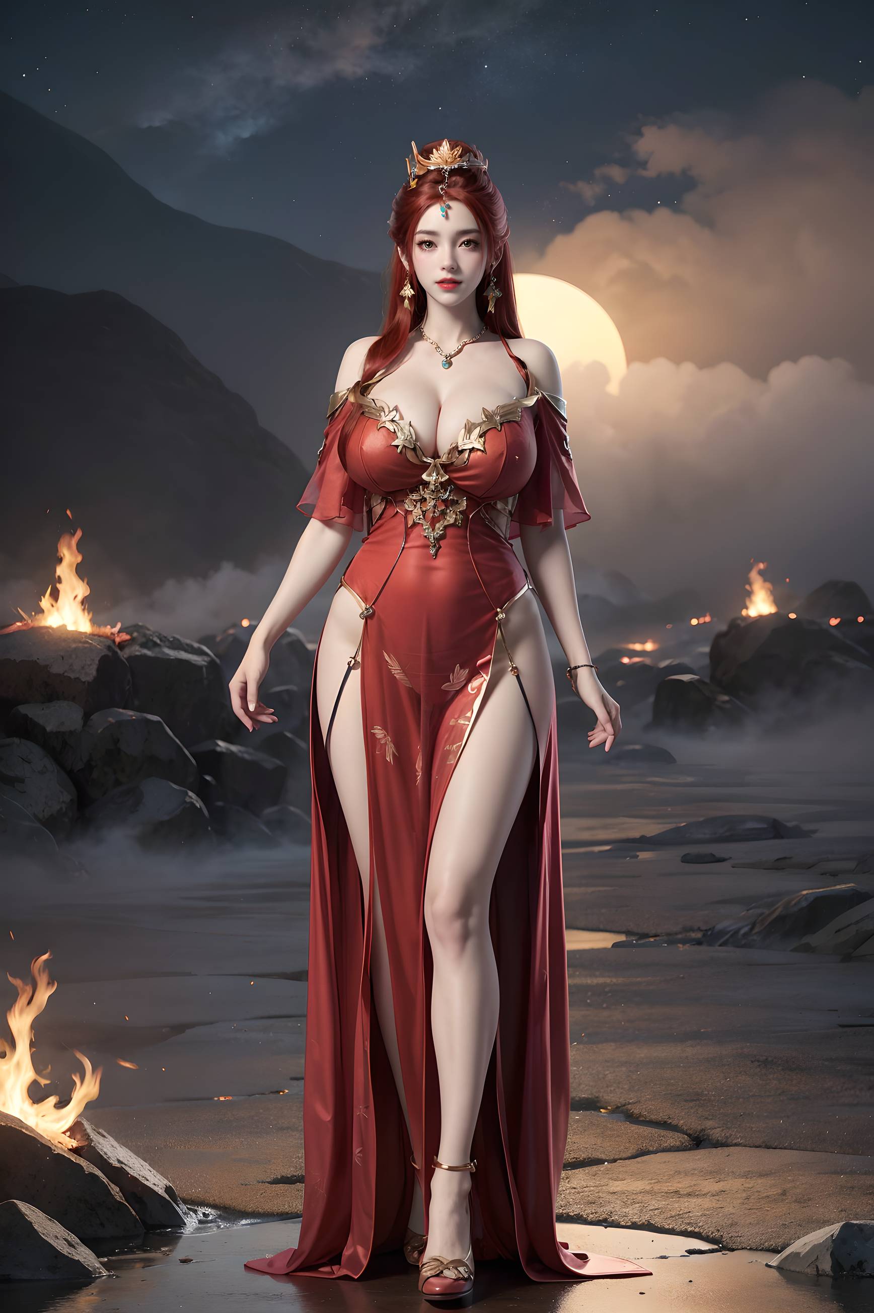 图片[63]-完美世界-曼珠沙华 户外红色礼服-六色网