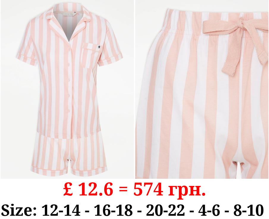 Pink Shirt Striped Short Pyjamas