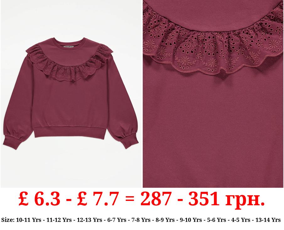 Berry Embroidered Trim Sweatshirt