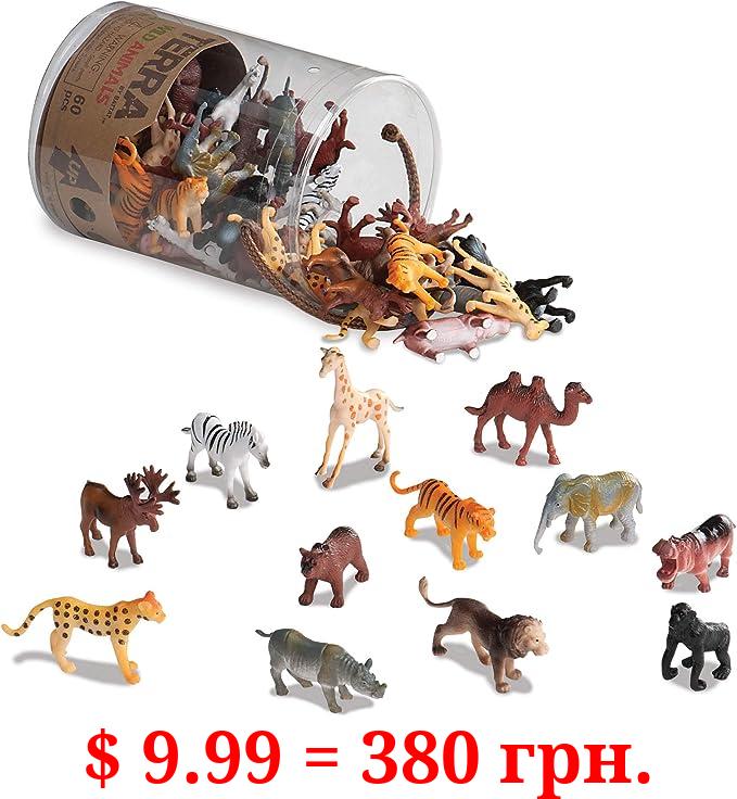 Terra by Battat – 60 Pcs Wild Creatures Tube – Realistic Mini Animal Figurines – Lion, Hippo, Tiger, Bear & More Safari Animals – Plastic Educational Toys for Kids and Toddlers 3 Years +