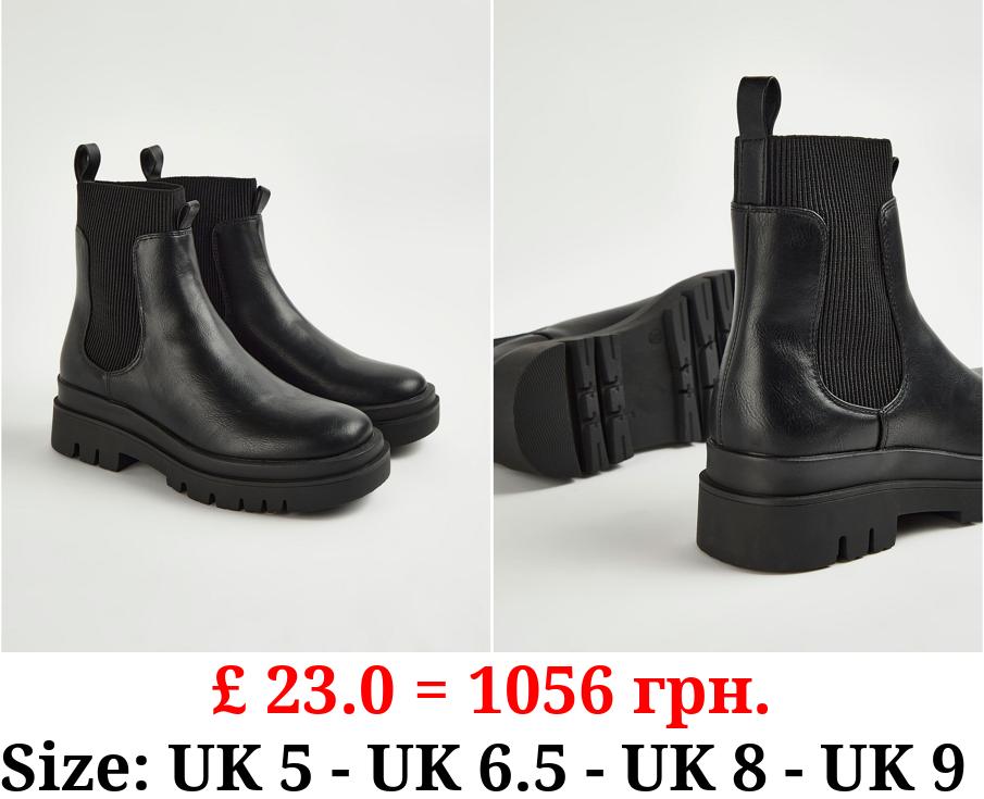 Black Chunky Chelsea Sock Boots