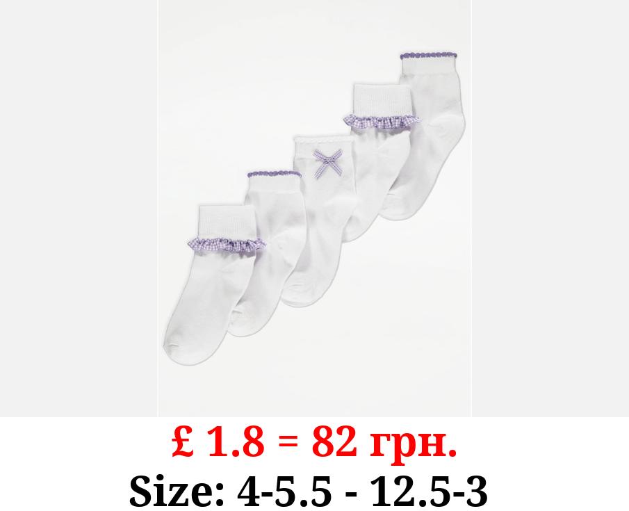 Lilac Gingham Frill Ankle Socks 5 Pack