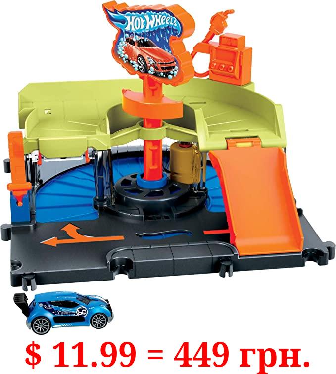 Hot Wheels City Downtown Express Car Wash Playset with 1 Hot Wheels Car, Connects to Other Playsets & Tracks, Gift for Kids Ages 4 to 8 Years Old