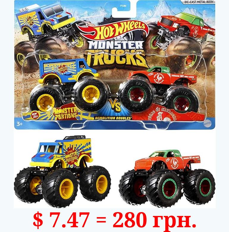 Hot Wheels Monster Trucks Demolition Doubles, Set of 2 Toy Monster Trucks in 1:64 Scale (Styles May Vary)