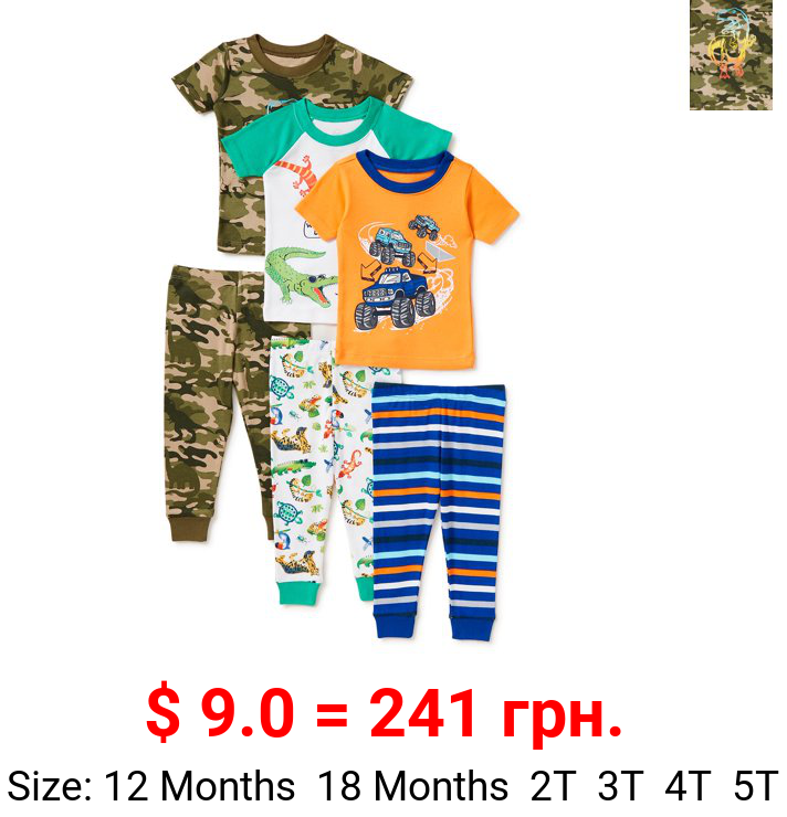 Wonder Nation Baby Toddler Boys Snug Fit Cotton Pajamas, 6pc Set (12M-5T)