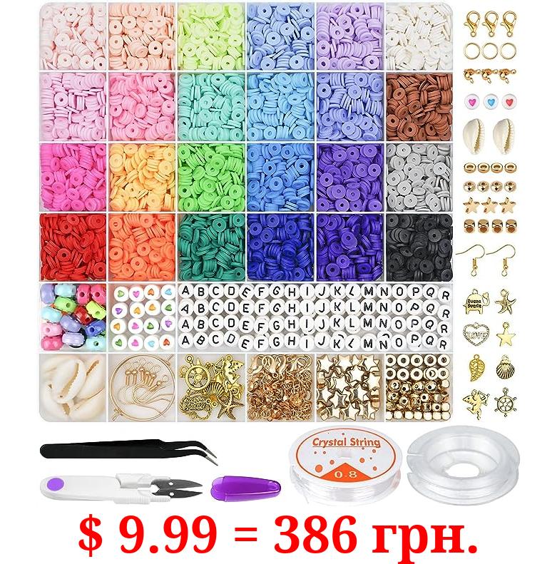Gionlion 6000 Clay Beads Bracelet Making Kit, 24 Colors Flat Preppy Beads for Friendship Bracelets, Polymer Clay Beads with Charms for Jewelry Making, Crafts Gifts for Girls Ages 6-12