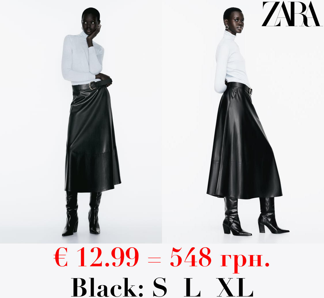 FAUX LEATHER LAYERED MIDI SKIRT