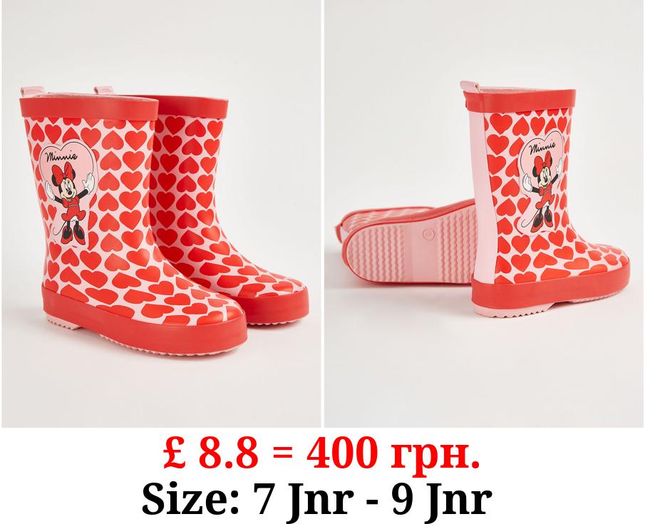 First Walkers Disney Minnie Mouse Red Heart Print Wellington Boots