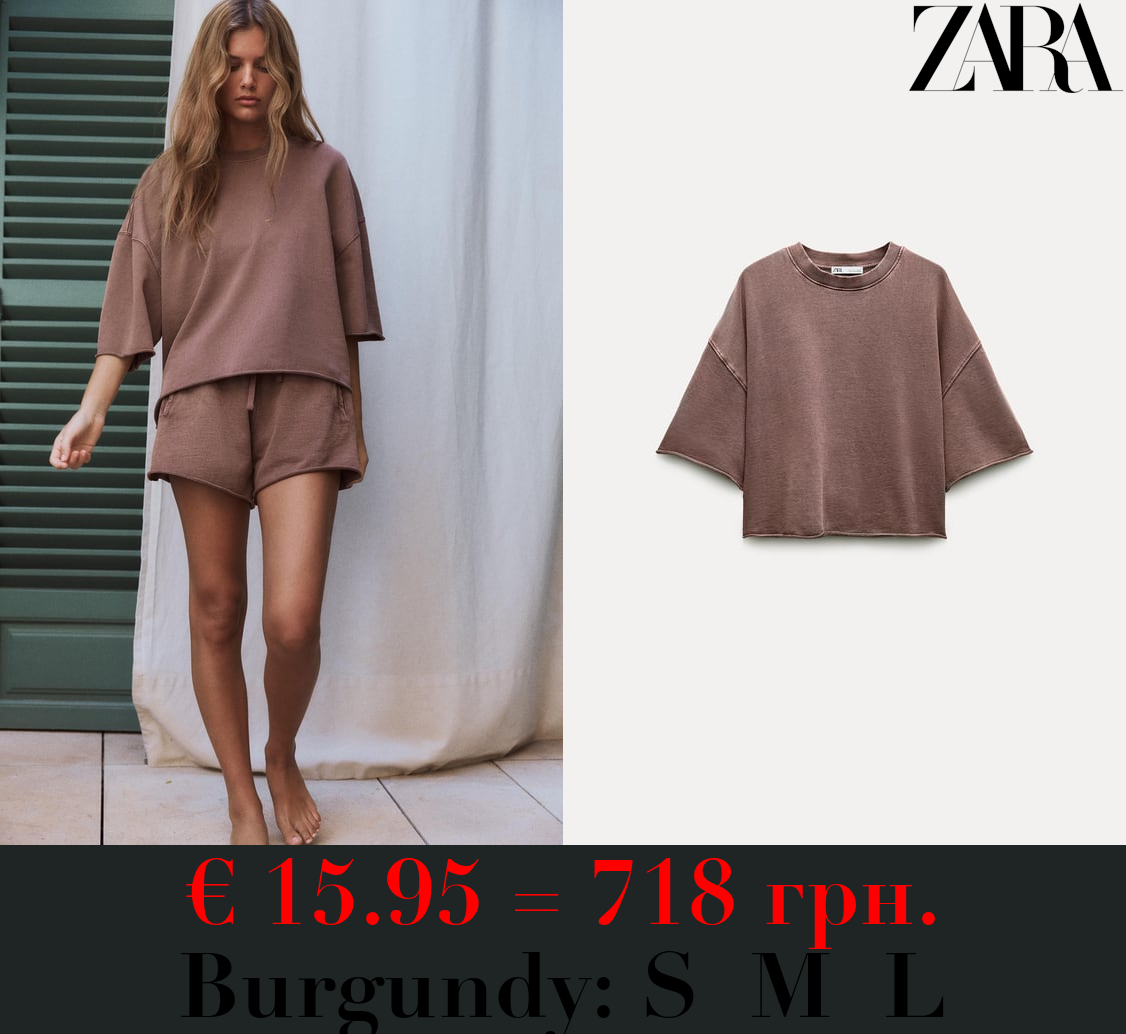 SHORT SLEEVE RIBBED PLUSH SWEATSHIRT