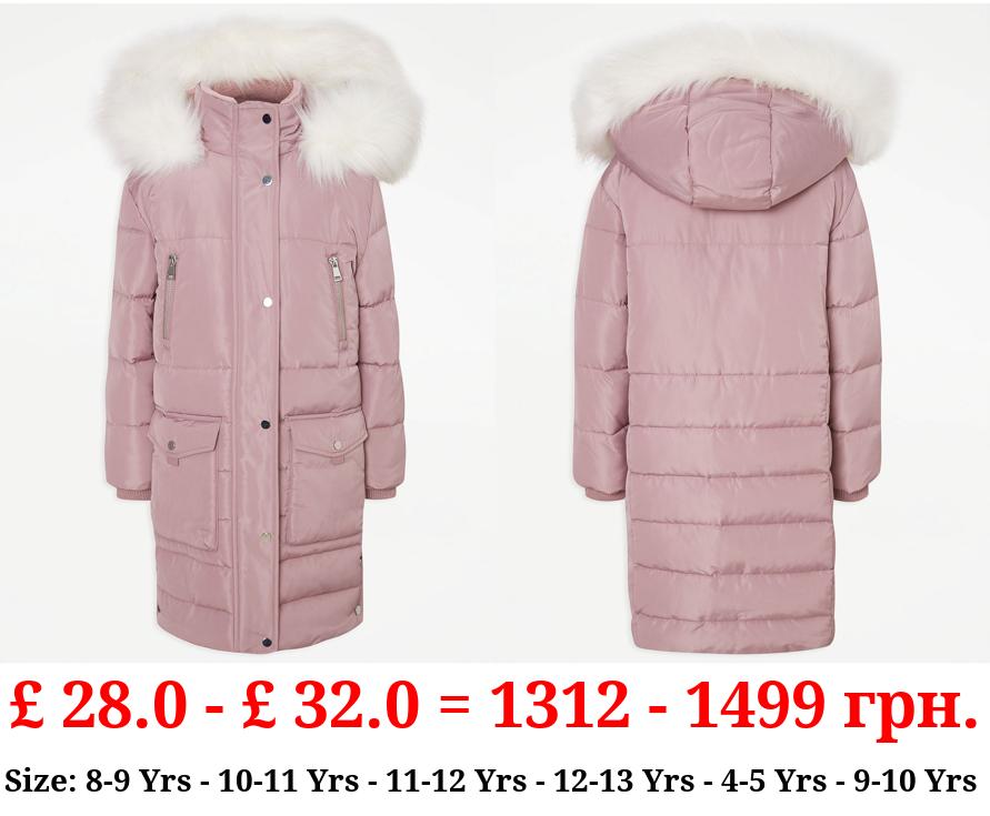 Mauve Padded Longline Parka Coat