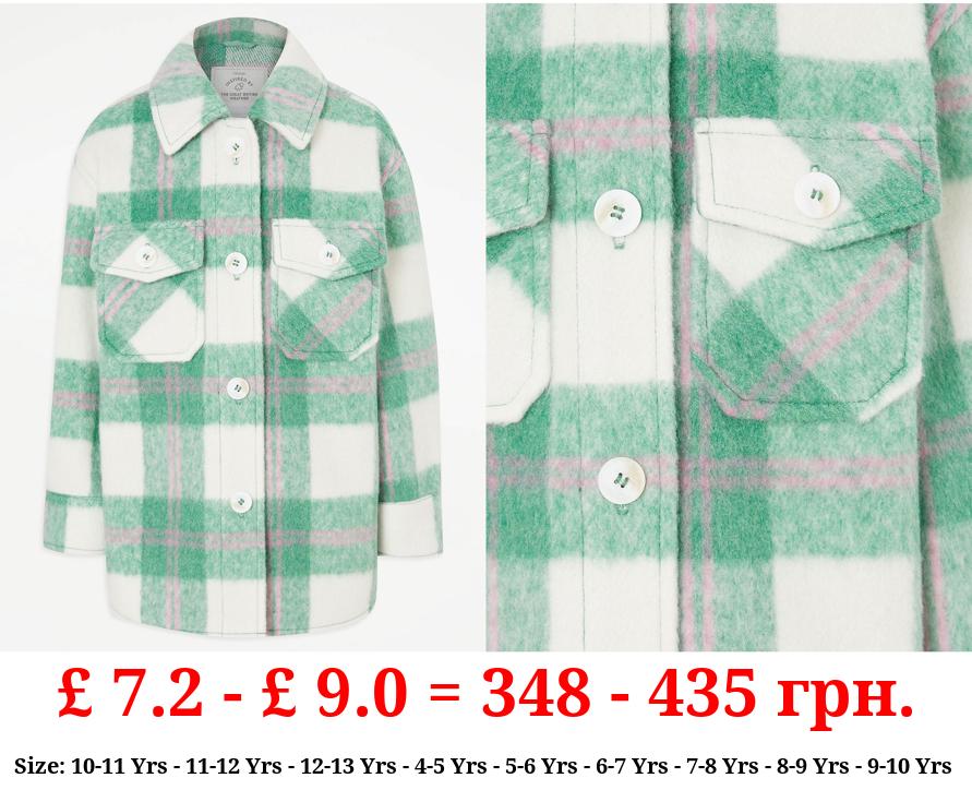 Green Checked Fleece Shacket