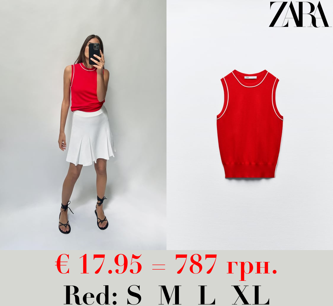 PLAIN KNIT TOP WITH CONTRAST TRIMS