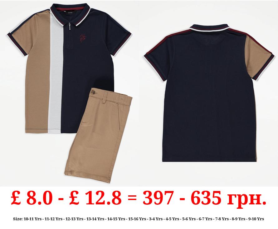 Sand Stripe Polo Shirt and Chino Shorts Outfit