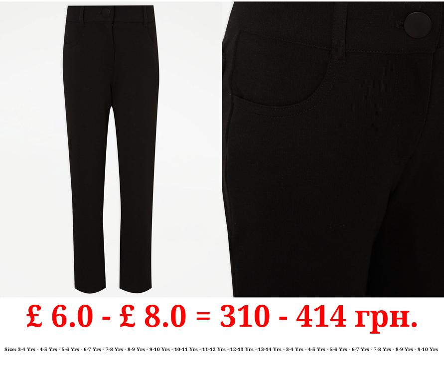 Girls Black Jersey Skinny School Trousers