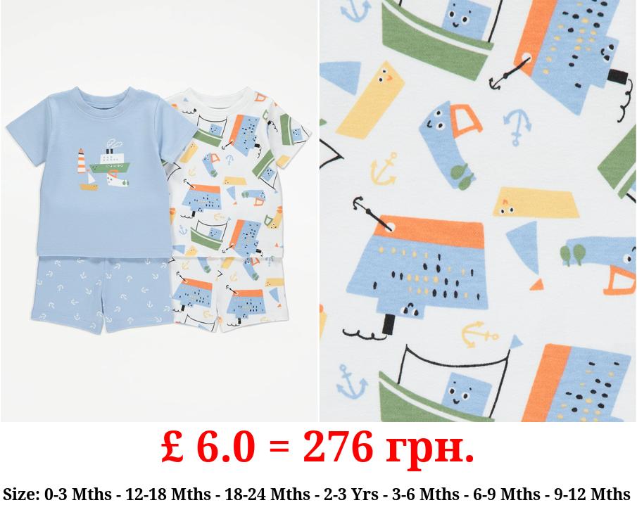 Sail Boat Short Pyjamas 2 Pack