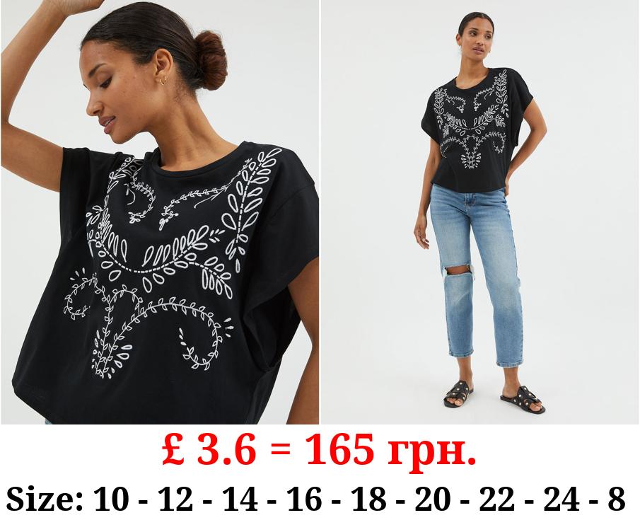 Black Embroidered Cutwork Top
