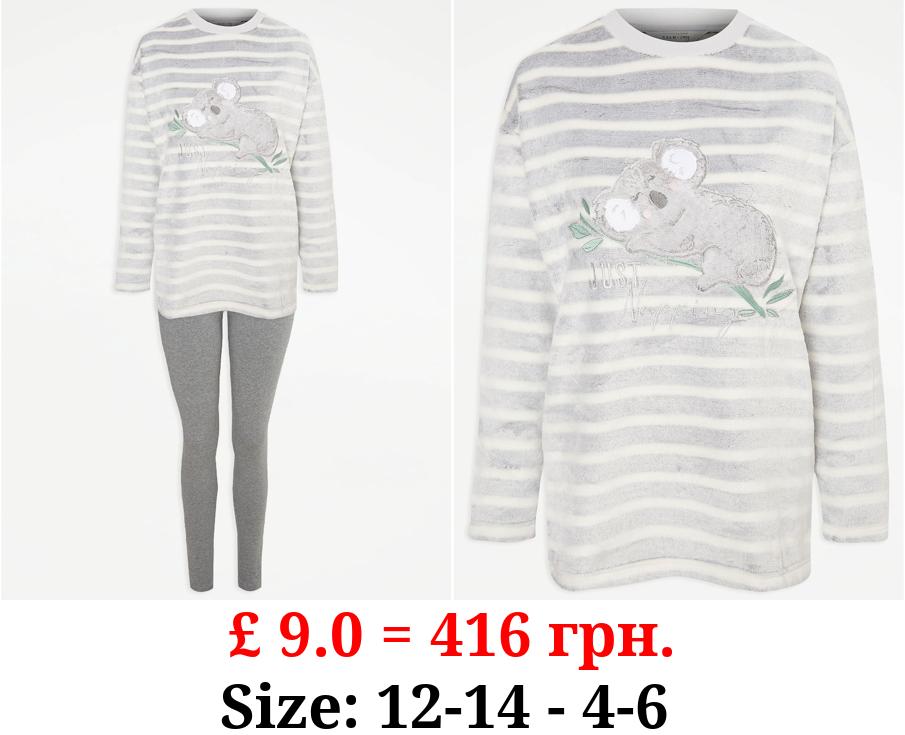 Grey Koala Print Fleece Pyjamas