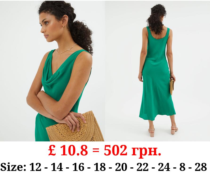 Green Cowl Neck Sleeveless Midi Dress