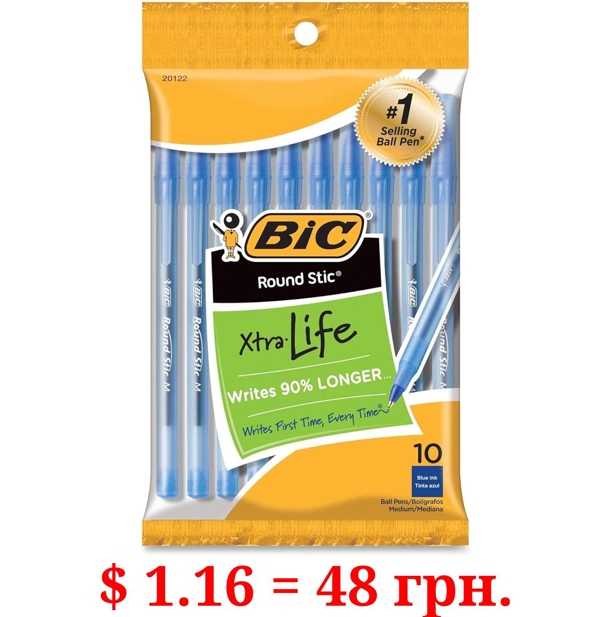 BIC Round Stic Ball Pens Stick, Blue, Medium Point, 10-Pack