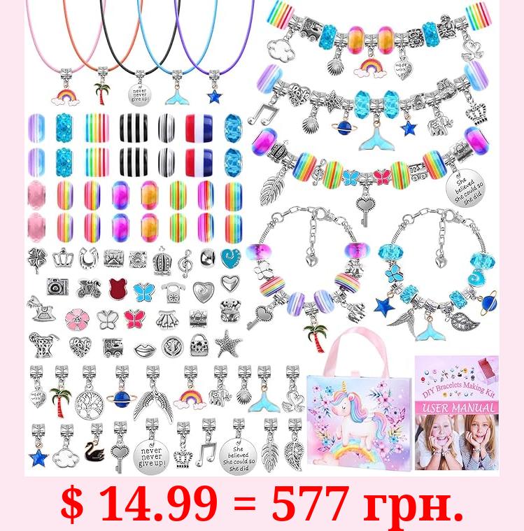 DIY Bracelet Making Kit for Girls, Thrilez 97Pcs Charm Bracelets Kit with Beads, Pendant Charms, Bracelets and Necklace String for Bracelets Craft & Necklace Making, Gift Idea for Teen Girls