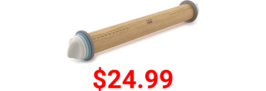 Joseph Joseph Adjustable Rolling Pin with Removable Rings, 13.6" x 1.75" x 1.75", Blue