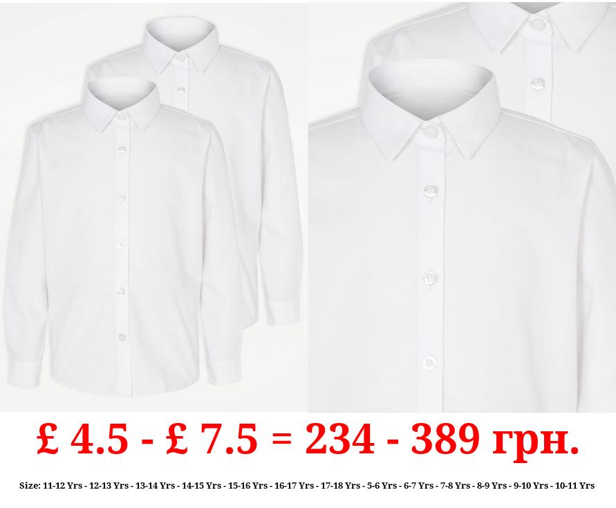 Girls White Long Sleeve School Shirts 2 Pack