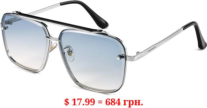 FEISEDY Sunglasses, Fashion Square Pilot Sunglasses, Vintage Metal Gradient Glasses for Men and Women, B4104