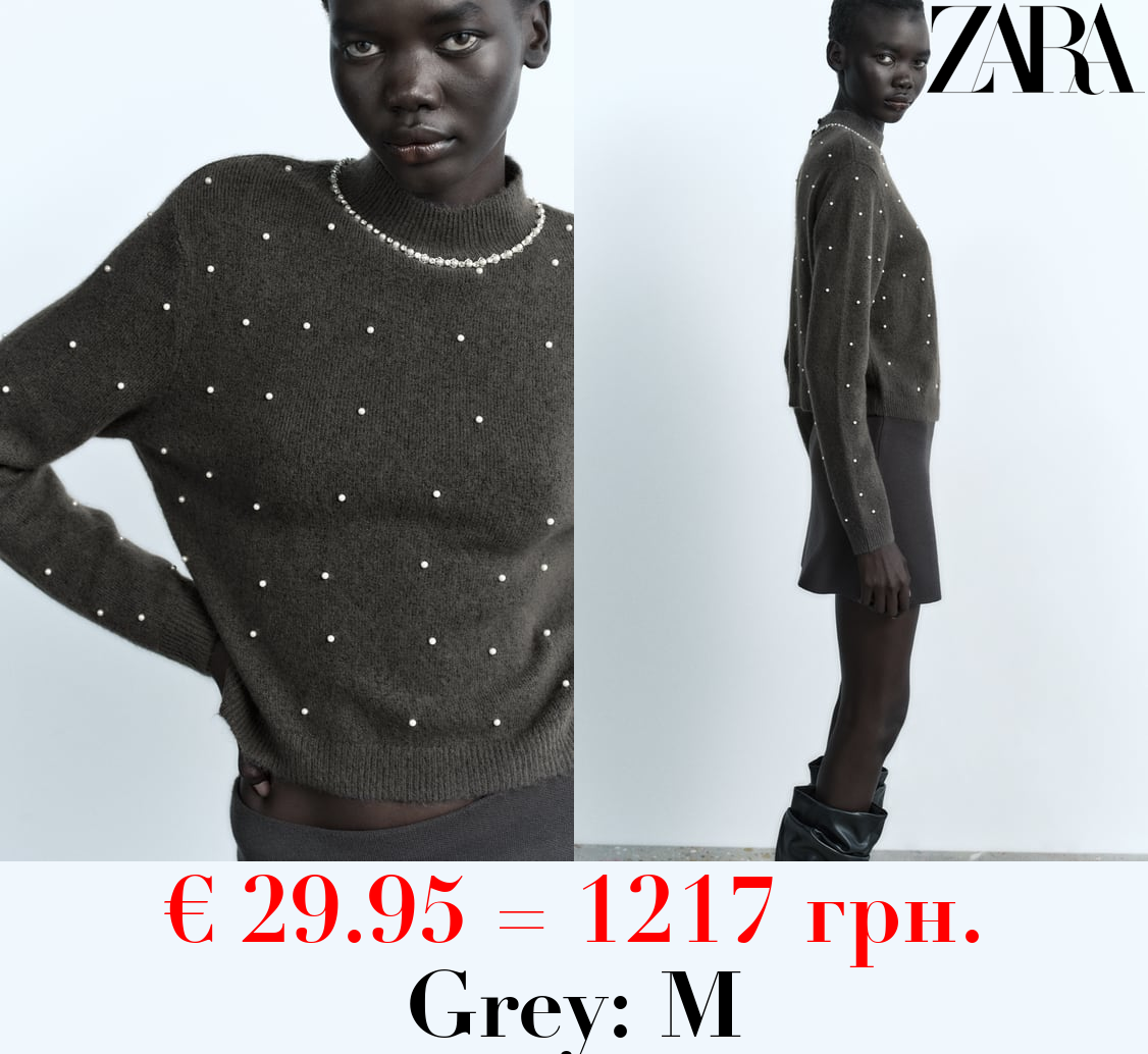 KNIT SWEATER WITH FAUX PEARLS