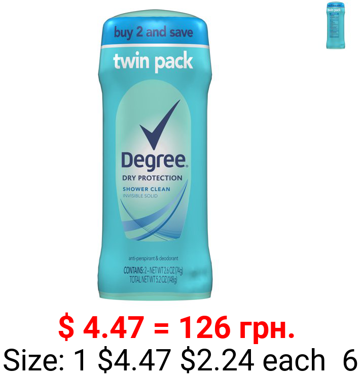 Degree Antiperspirant Deodorant Shower Clean 2.6 oz 2 Count